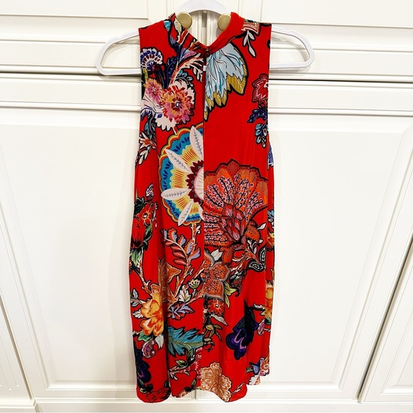 Anthropologie Maeve Larkhill Mockneck Women Orange Floral Sleeveless Swing Dress - Picture 11 of 13